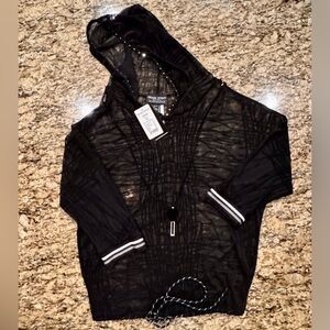 Frank Lyman NEW Black Sheer Hooded Top with RHINESTONE Trim 8